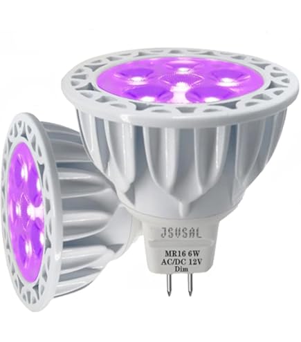 JSVSAL LED Blacklight Bulbs,MR16 GU5.3 Base,DC/AC 12V 6W,UVA Level